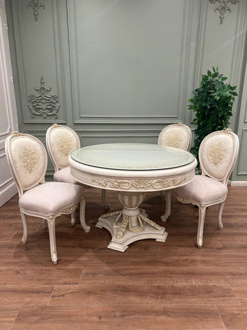 Clarence Cream & Gold 4 Chair Ornate Dining Table Set