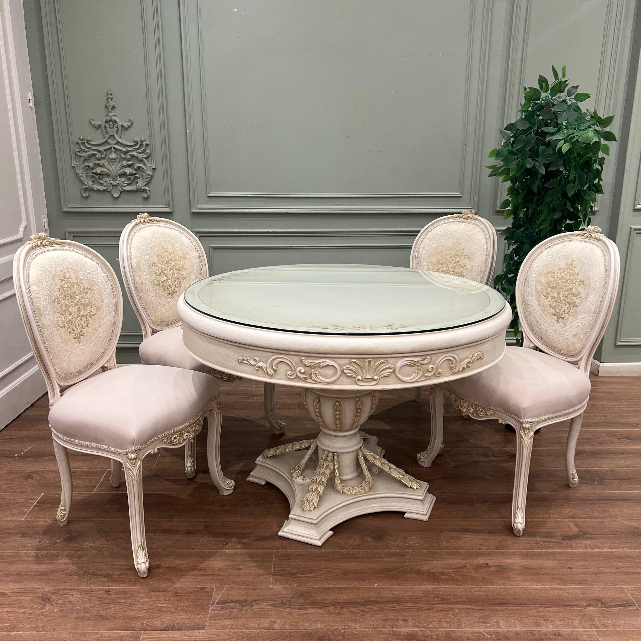 Clarence Cream & Gold 4 Chair Ornate Dining Table Set